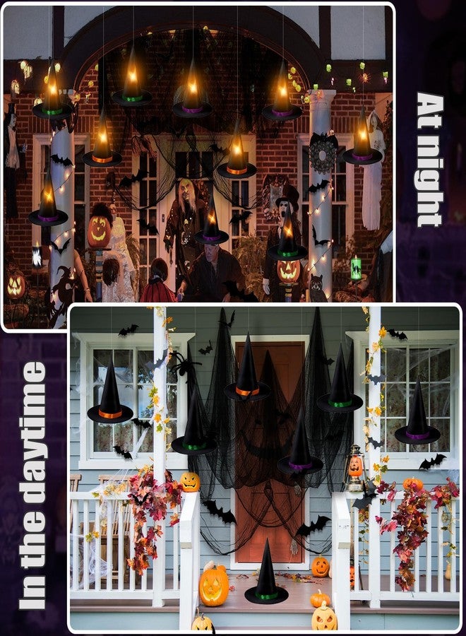 VABAMNA 72Pack Halloween Black Witch Hats Bats Decorations Indoor Set, with Glow LED Candles Black Creepy Cloth, 3D Bats Wall Stickers for Halloween Party Supplies Wall Porch Home Decor - Image 3