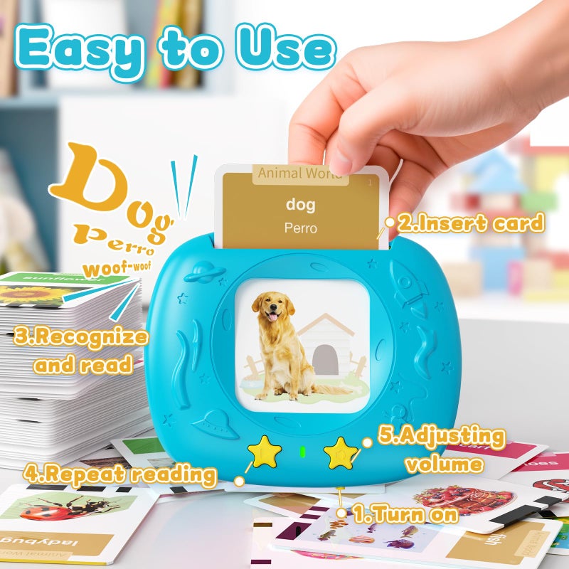 Homestec Toddlers Bilingual Spanish & English Talking Flash Cards With 288 Sight Words  Speech Therapy Toys For 3 4 5 6 Years Old Boys And Girls  Learning Educational Kids Gifts (Blue) - Image 3