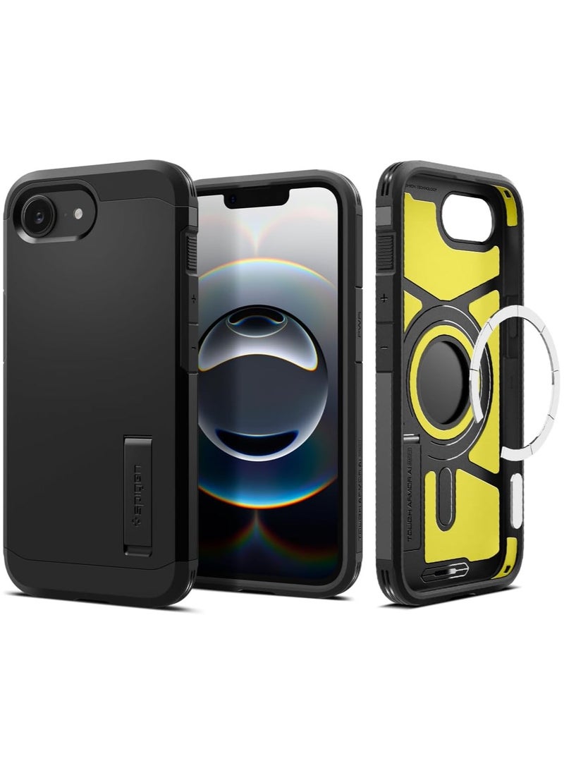 Spigen Tough Armor MagFit AI for iPhone 16E Case Cover MagSafe with Kickstand (2025) - Black  - Image 1