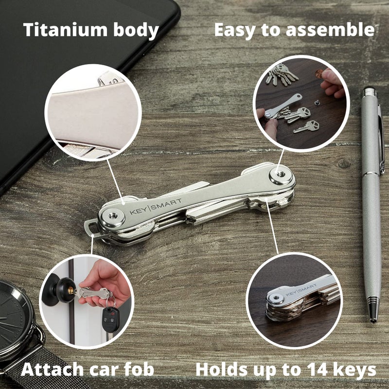 key smart KEYSMART Key Holder for Keychain Key Ring - Compact Key Organizer Key Chain Key Case, Minimalist Pocket-Sized EDC Keychain, Loop Piece for Car Fobs, Expandable (up to 14 Keys, Titanium)  - Image 4