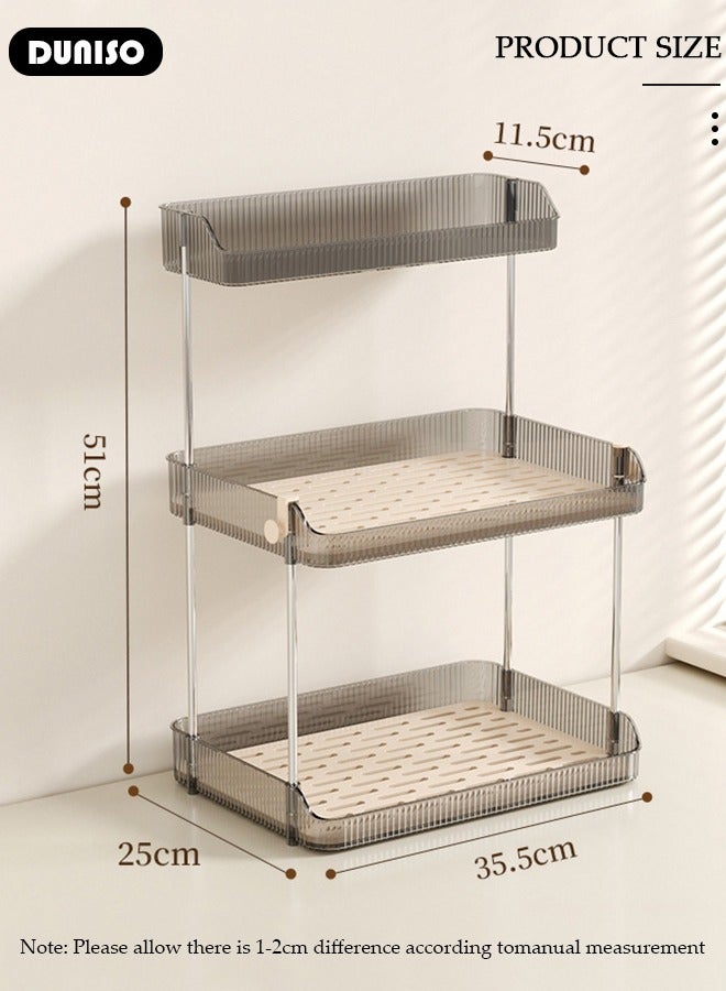 DUNISO 3 Tier Cup Drying Rack with Drain Tray, Countertop Mug Holder with Hooks, Bathroom Cup Storage Shelf with Basket, Multi-Functional Kitchen Storage Organizer Shelf for Glasses, Tumbler, Teacups  - Image 4