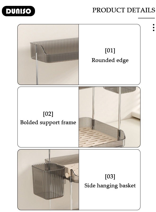 DUNISO 3 Tier Cup Drying Rack with Drain Tray, Countertop Mug Holder with Hooks, Bathroom Cup Storage Shelf with Basket, Multi-Functional Kitchen Storage Organizer Shelf for Glasses, Tumbler, Teacups  - Image 2