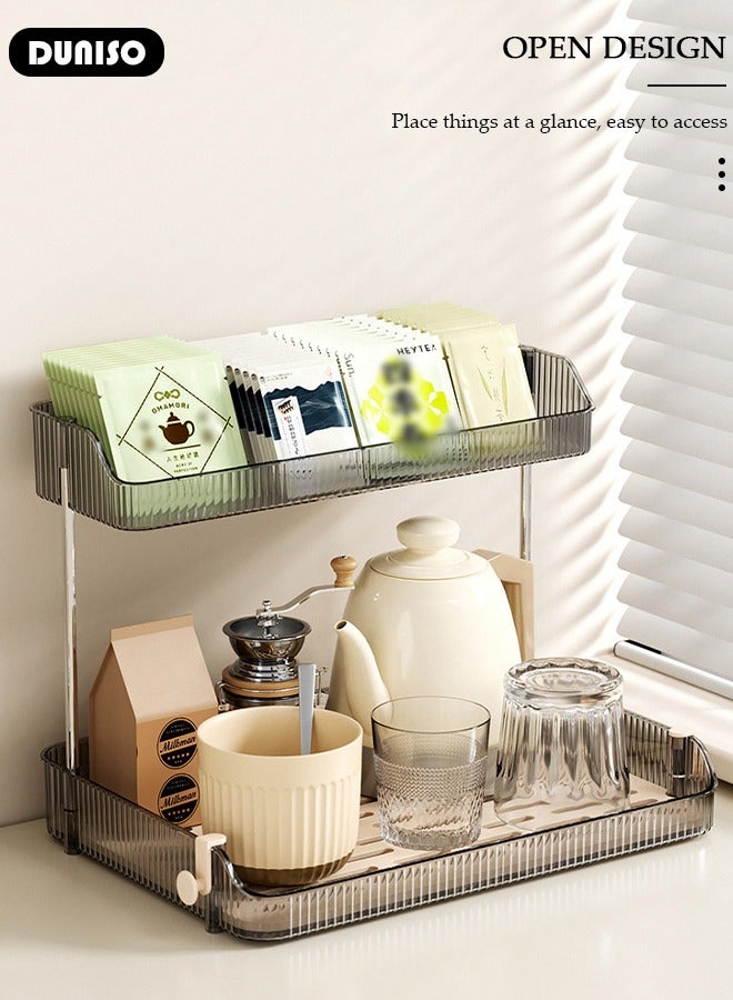 DUNISO 3 Tier Cup Drying Rack with Drain Tray, Countertop Mug Holder with Hooks, Bathroom Cup Storage Shelf with Basket, Multi-Functional Kitchen Storage Organizer Shelf for Glasses, Tumbler, Teacups  - Image 3