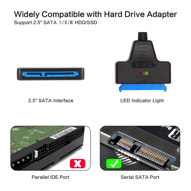 Vcom SATA to USB Adapter Cable for 2.5 inch SSD and HDD, USB 3.0 to SATA III Hard Driver,Support HDD to SSD Cable - Image 2
