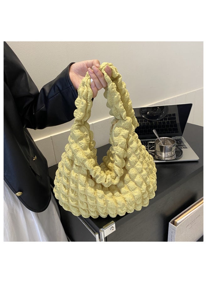 Doudou Bag Soft Texture Large Capacity Women's Shoulder Bag Commuter Casual Puff Cloud Bag Japanese And Korean Pleated Bag-Color:Yellow  - Image 1