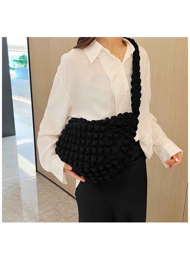 Doudou Bag Soft Texture Large Capacity Women's Shoulder Bag Commuter Casual Puff Cloud Bag Japanese And Korean Pleated Bag-Color:Yellow  - Image 4