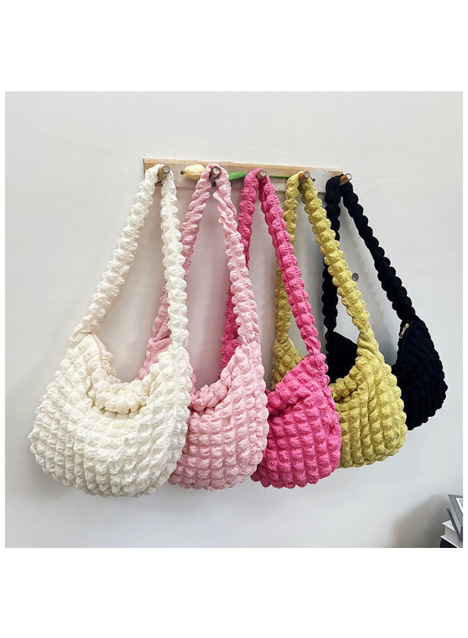 Doudou Bag Soft Texture Large Capacity Women's Shoulder Bag Commuter Casual Puff Cloud Bag Japanese And Korean Pleated Bag-Color:Yellow  - Image 2