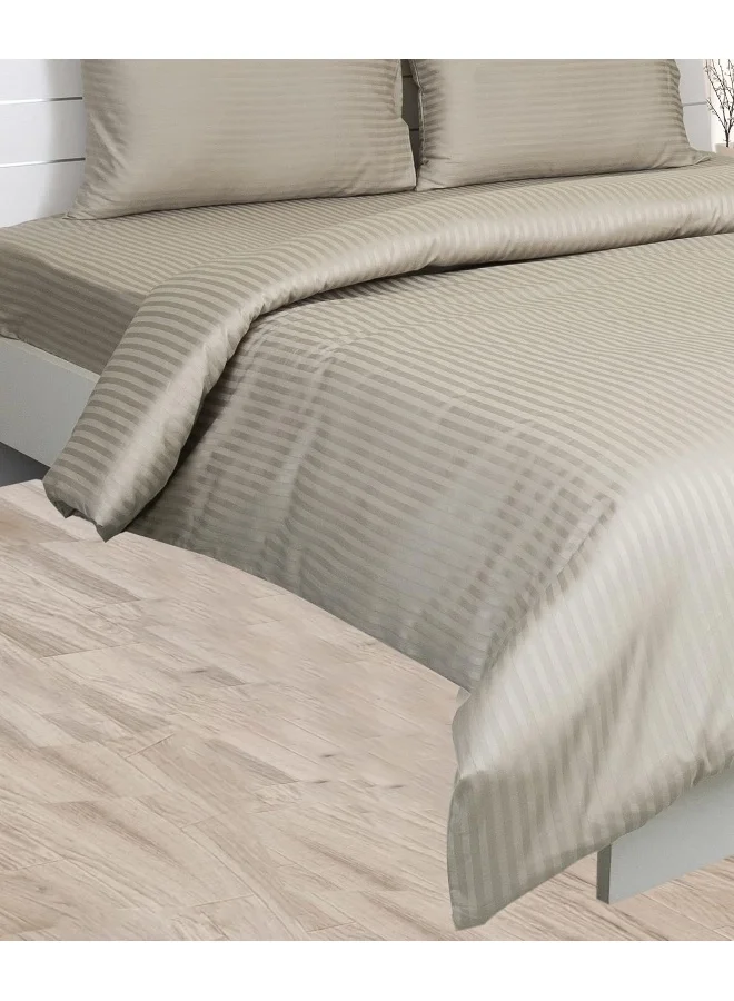 Hotel Linen Klub Hotel Linen Klub Single Comforter Set - 4 Pieces, Luxurious 100% Cotton with 250 Thread Count Sateen, Stylish Classic Stripe Pattern - Soft Microfiber Filling, Size: 160 x 240 cm, Stone