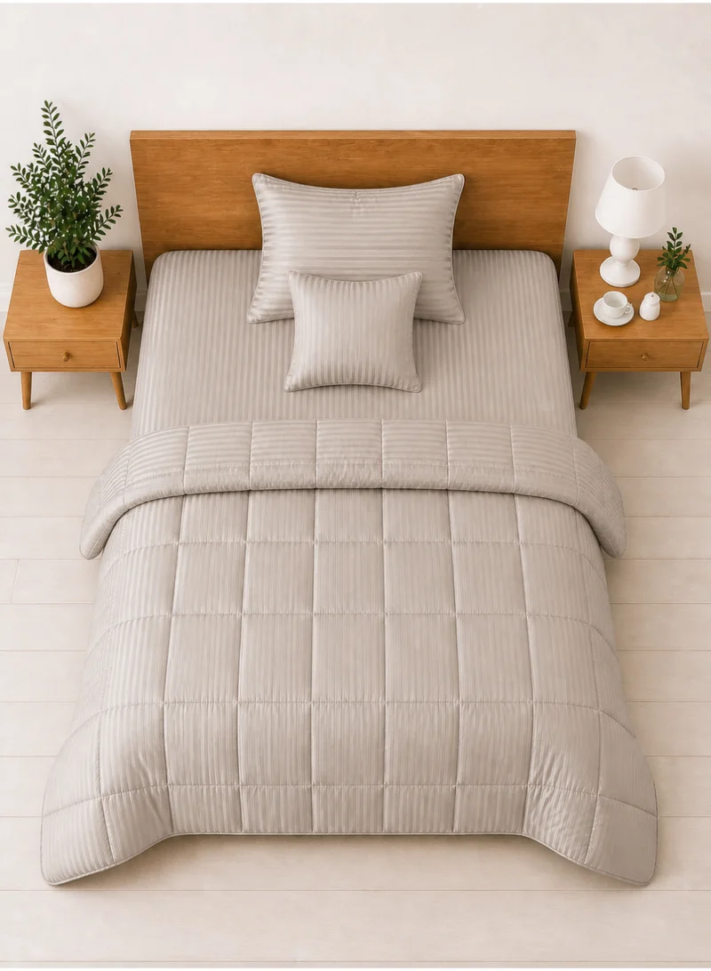 Hotel Linen Klub Hotel Linen Klub Single Comforter Set - 4 Pieces, Luxurious 100% Cotton with 250 Thread Count Sateen, Stylish Classic Stripe Pattern - Soft Microfiber Filling, Size: 160 x 240 cm, Stone