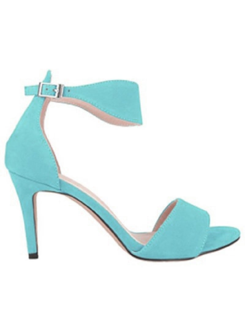 Loquat أحذية كعب عالي مفتوحة من الأمام بسيطة من جلد السويد صيفية جديدة 8 سم لون أزرق فاتح - Image 1