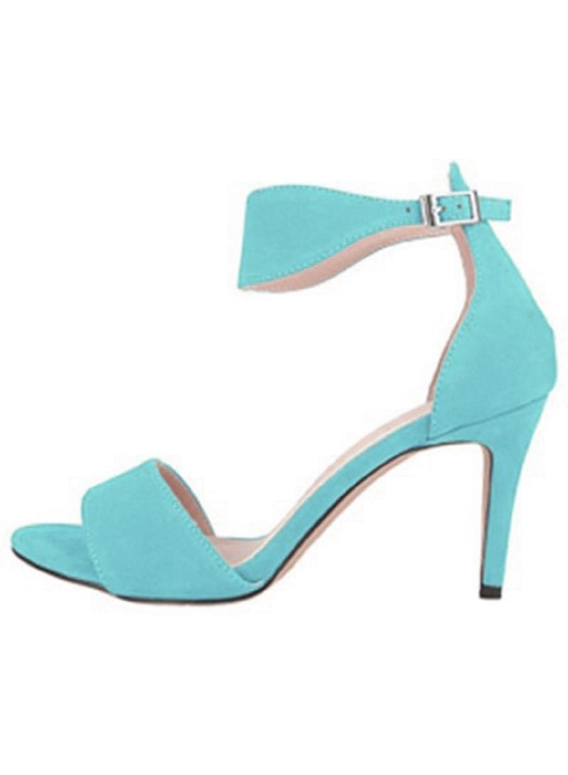 Loquat أحذية كعب عالي مفتوحة من الأمام بسيطة من جلد السويد صيفية جديدة 8 سم لون أزرق فاتح - Image 2