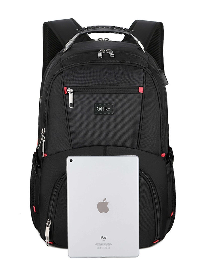 هايك Unisex Laptop Backpack Water Resistant Carryon Daypack with Built in USB Port and Separate Laptop Compartment for Travel/Business/College, HK8001- BLACK - Image 5