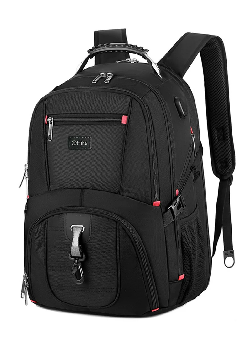 هايك Unisex Laptop Backpack Water Resistant Carryon Daypack with Built in USB Port and Separate Laptop Compartment for Travel/Business/College, HK8001- BLACK