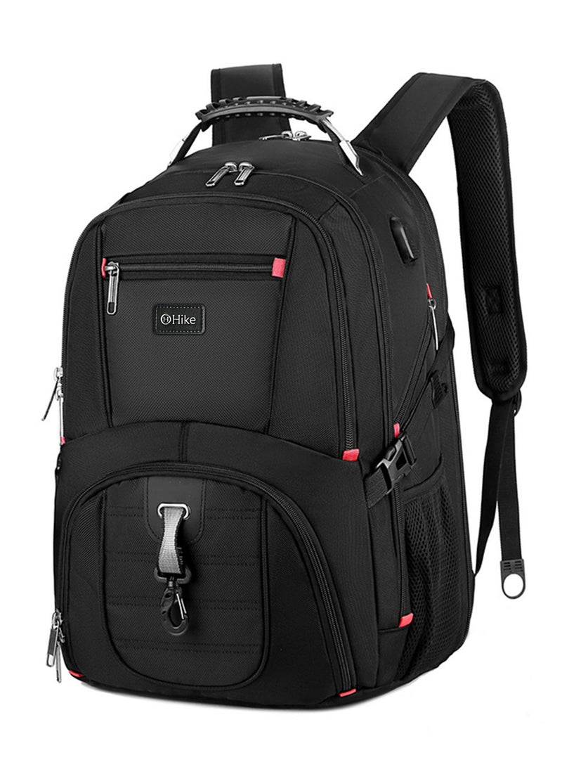 هايك Unisex Laptop Backpack Water Resistant Carryon Daypack with Built in USB Port and Separate Laptop Compartment for Travel/Business/College, HK8001- BLACK - Image 1