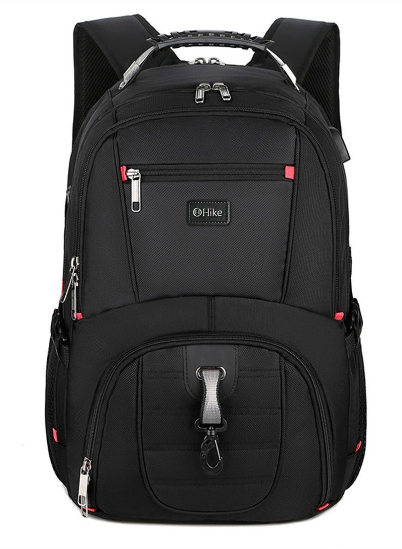 هايك Unisex Laptop Backpack Water Resistant Carryon Daypack with Built in USB Port and Separate Laptop Compartment for Travel/Business/College, HK8001- BLACK - Image 3