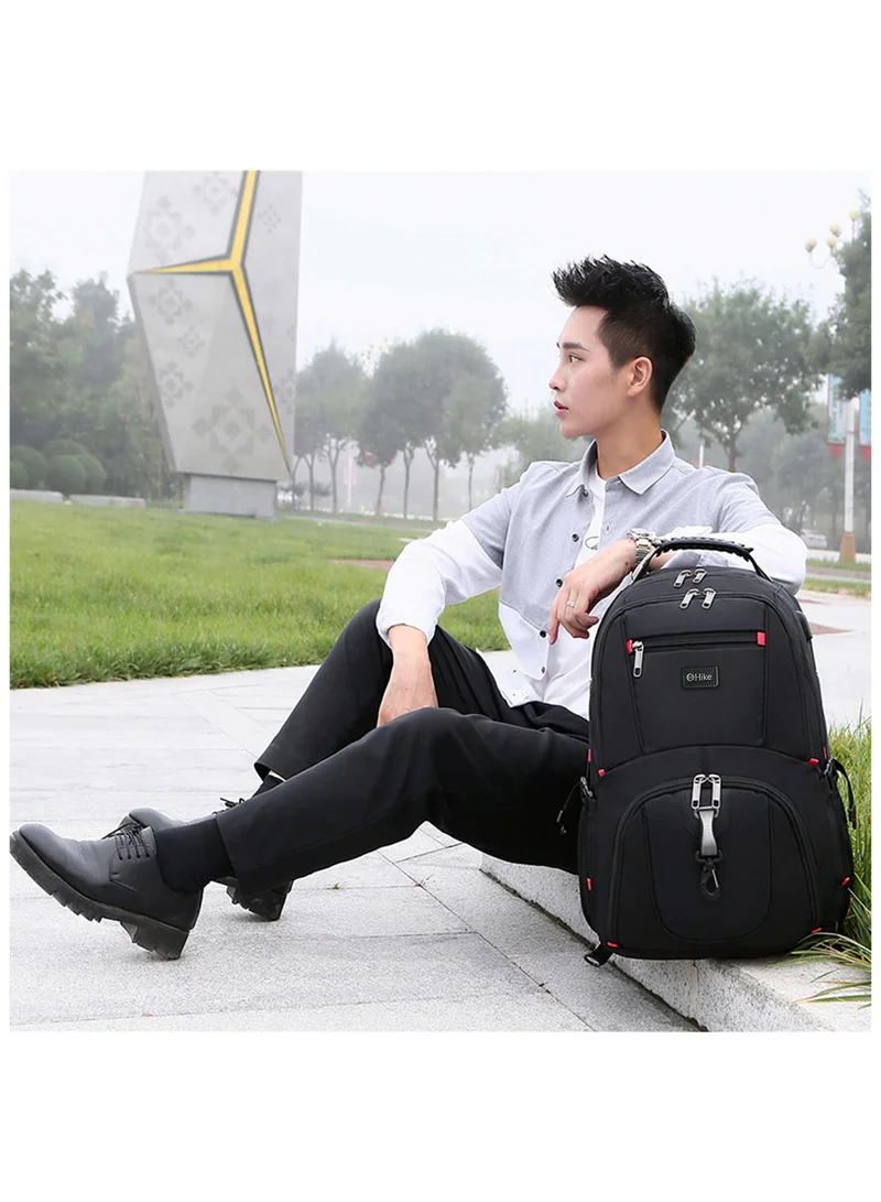 هايك Unisex Laptop Backpack Water Resistant Carryon Daypack with Built in USB Port and Separate Laptop Compartment for Travel/Business/College, HK8001- BLACK