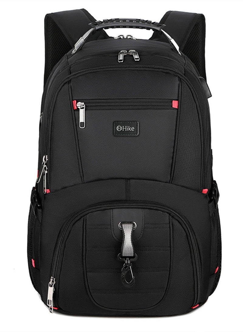 HIKE Unisex Laptop Backpack Water Resistant Carryon Daypack with Built in USB Port and Separate Laptop Compartment for Travel/Business/College, HK8001, Black - Image 4