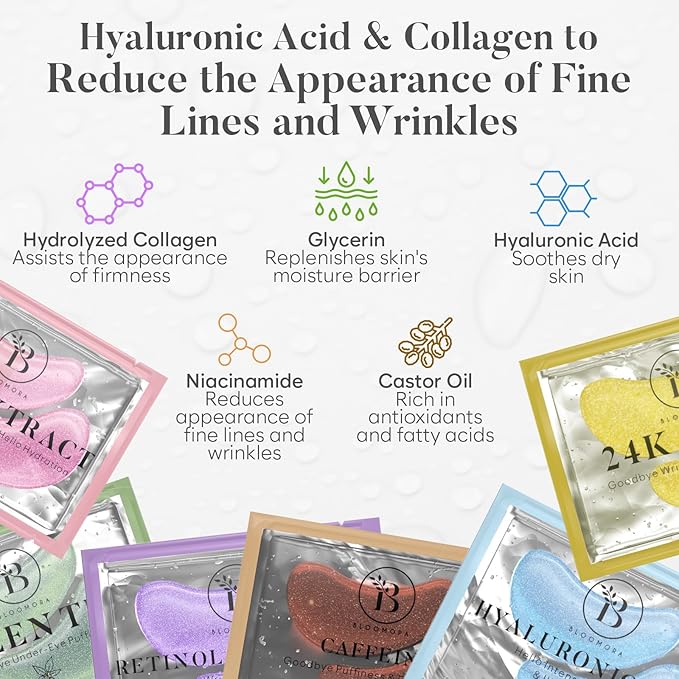 BLOOMORA Variety Under Eye Gel Patches 30 Pairs Eye Masks for Puffy Eyes Collagen Eye Patches Under Eye Patches for Dark Circles Puffiness Under Eye Mask for Eye Care - Image 2