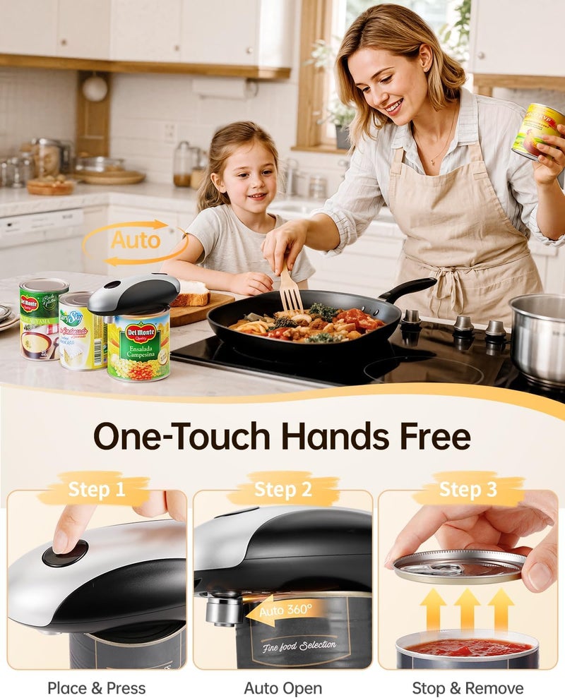 HouseSapp Rechargeable Electric Can Opener - Smooth Edge, One-Touch Automatic Can Opener for Seniors & Arthritis, Hands-Free Can Openers for Kitchen, Type-C Fast Charge, Compact Portable Can Openers - Image 3