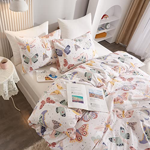Ivellow Twin Duvet Cover Kids 100% Cotton Butterfly White for Cute Bedding Set 3Pcs Ultra Soft Breathable Patterned Cartoon Comforter Boys Girls Toddler Teen - Image 2