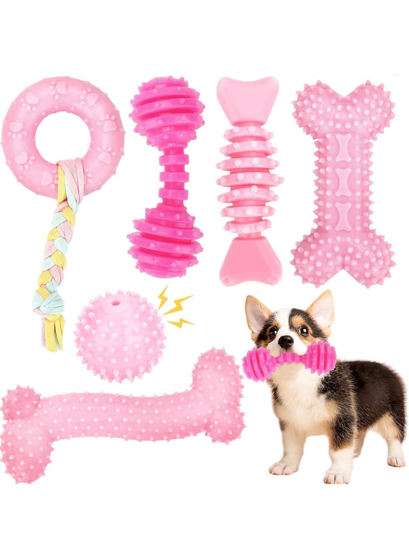 Puppy Toys, 6 Pack Dog Chew Toys for Puppy, Cute Pink Small Dog Toys, Teething Toys for Puppies, Soft Durable Interactive Chew Toy for Small Dogs - Image 1