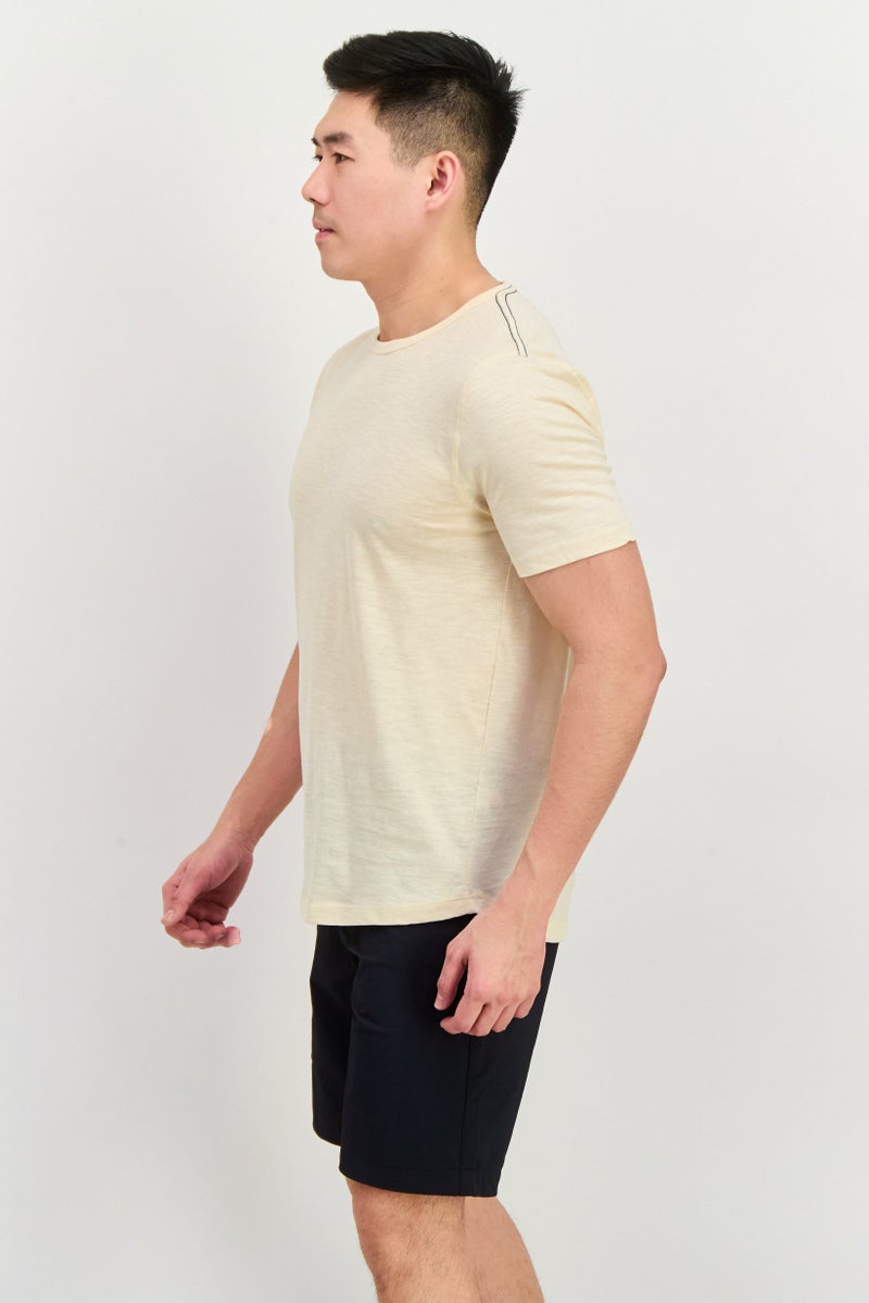 Project Essentials Men Round Neck Short Sleeve Plain T-Shirt, Beige - Image 2