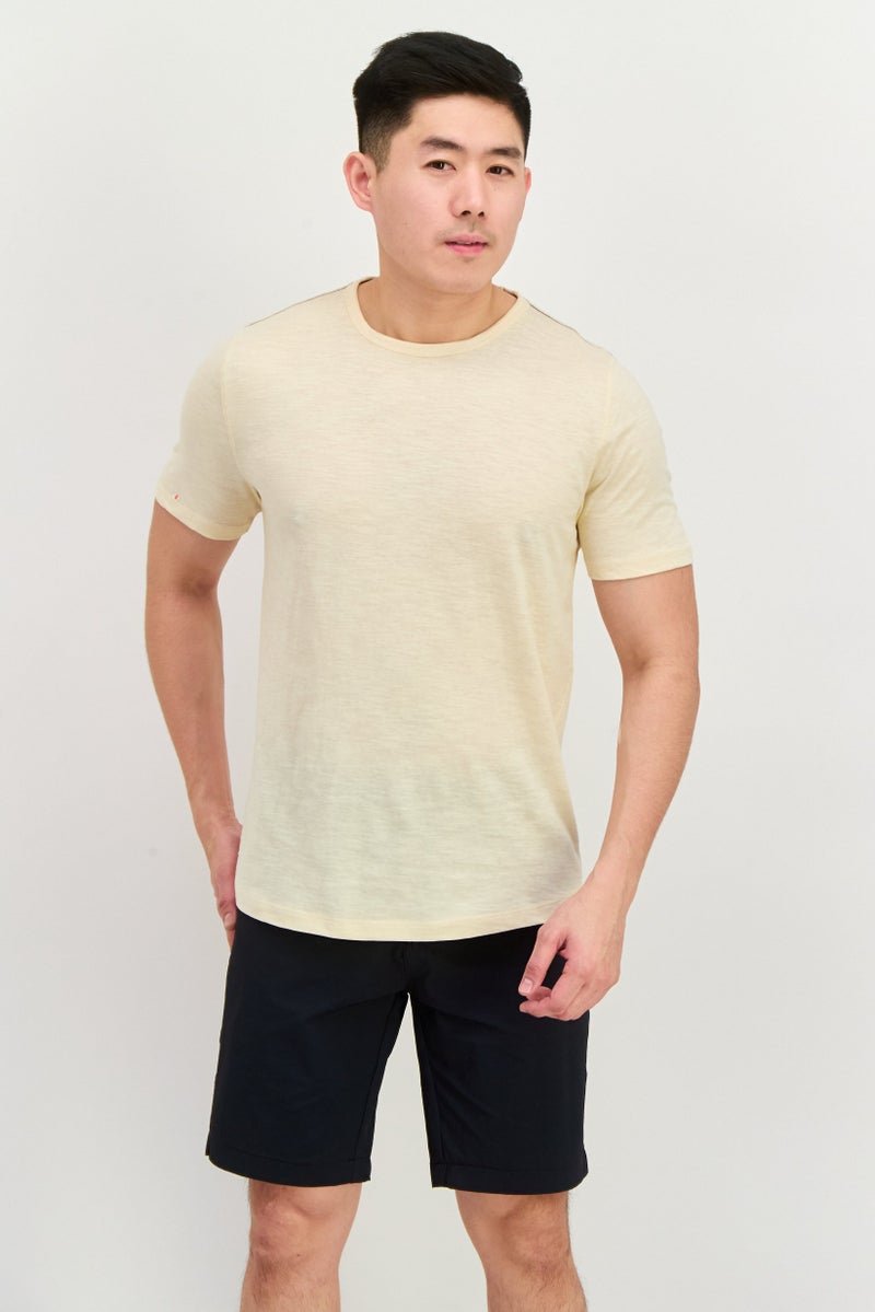 Project Essentials Men Round Neck Short Sleeve Plain T-Shirt, Beige - Image 1