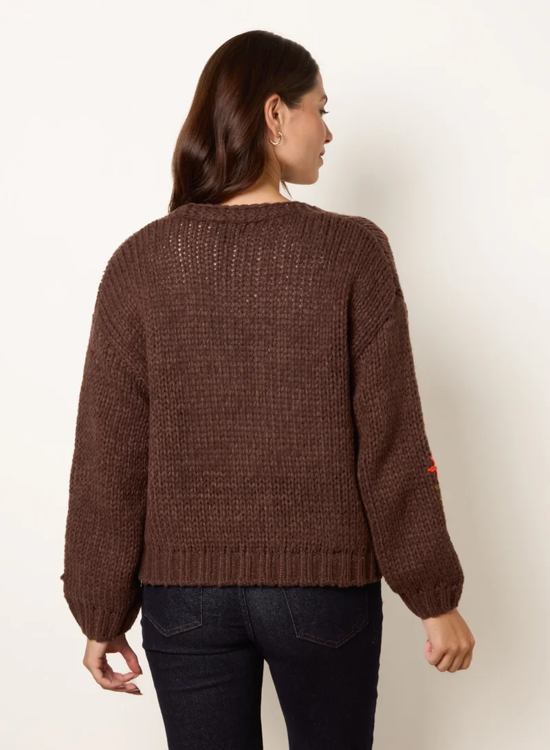 بلو فانيلا Flower Embroidery Detailed Cardigan