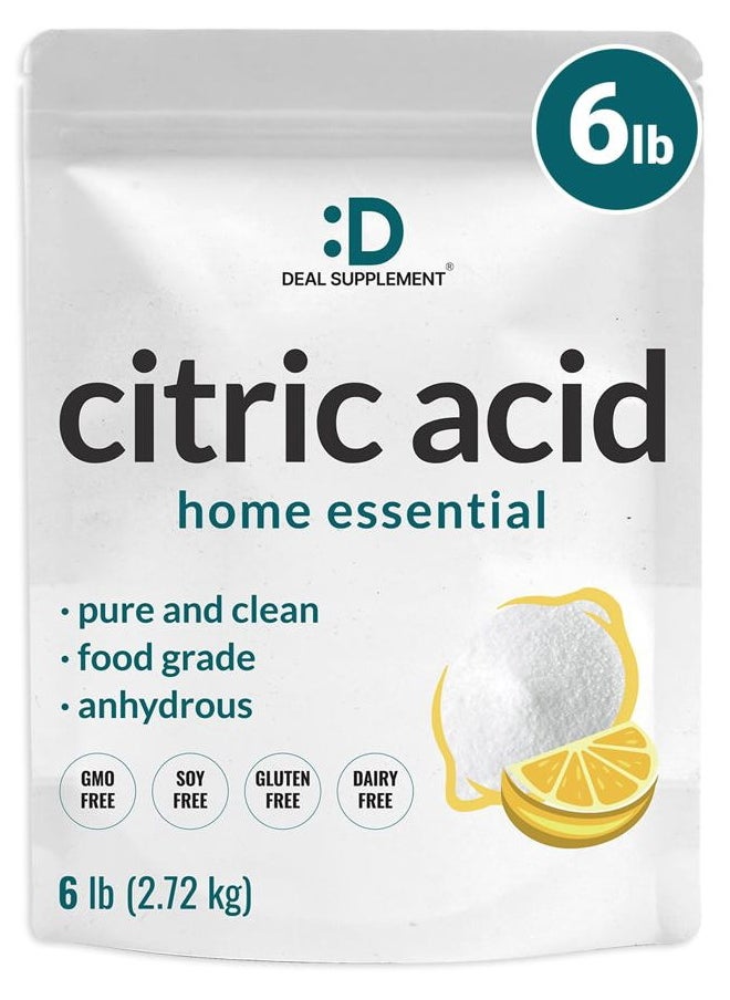 DEAL SUPPLEMENT Citric Acid 6 Pounds | Fine Granular Powder, Food Grade, Bulk Supply – Potent Anhydrous Form – Versatile Flavor Enhancer, Preservative, Cleaning, & Homemade Bath Bombs – Additive Free, Non-GMO  - Image 1