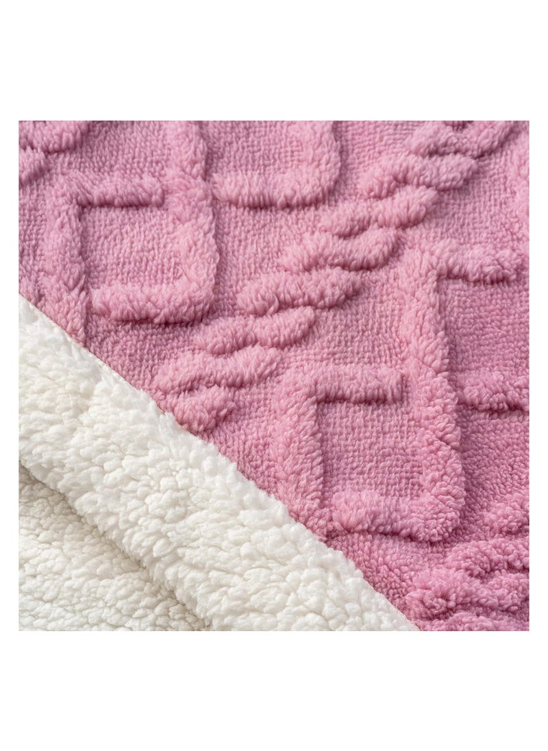 Fabienne Jacquard Sherpa Blanket Super King Size Faux Fur Bed Blanket 220x240cm Flannel Fleece Reversible Blanket Double Size Warm and Plush Throw Blanket Pink  - Image 3