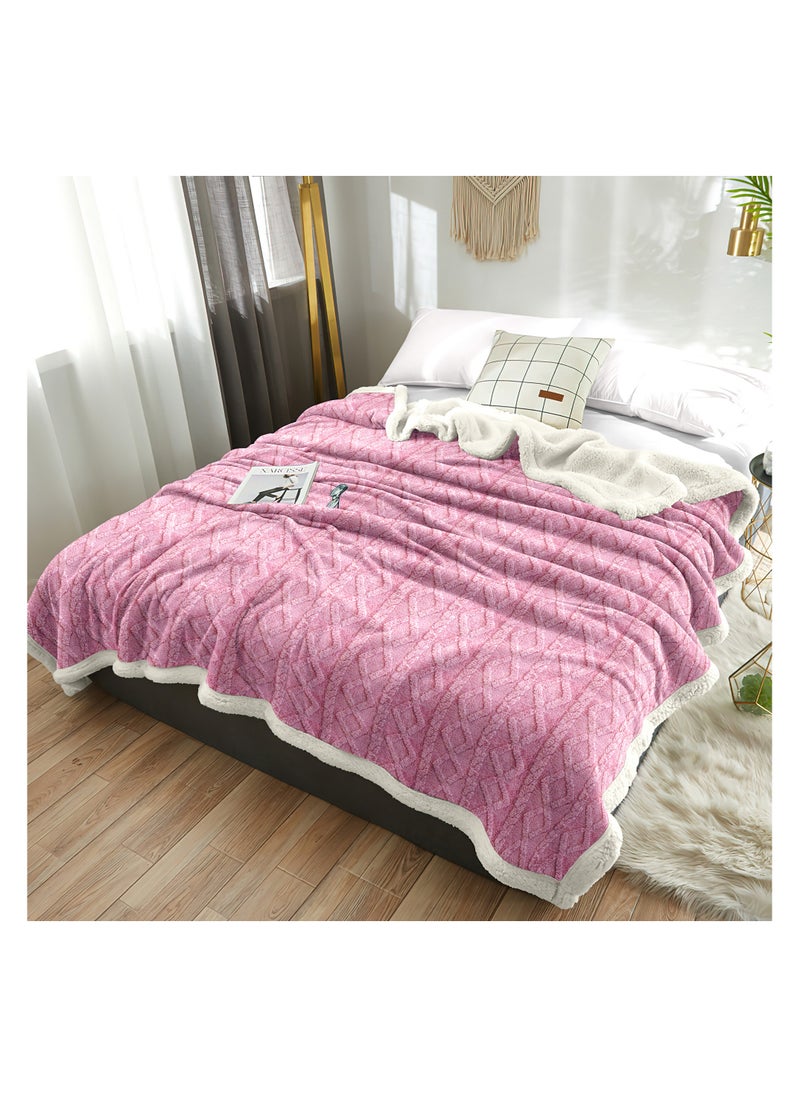 Fabienne Jacquard Sherpa Blanket Super King Size Faux Fur Bed Blanket 220x240cm Flannel Fleece Reversible Blanket Double Size Warm and Plush Throw Blanket Pink  - Image 2