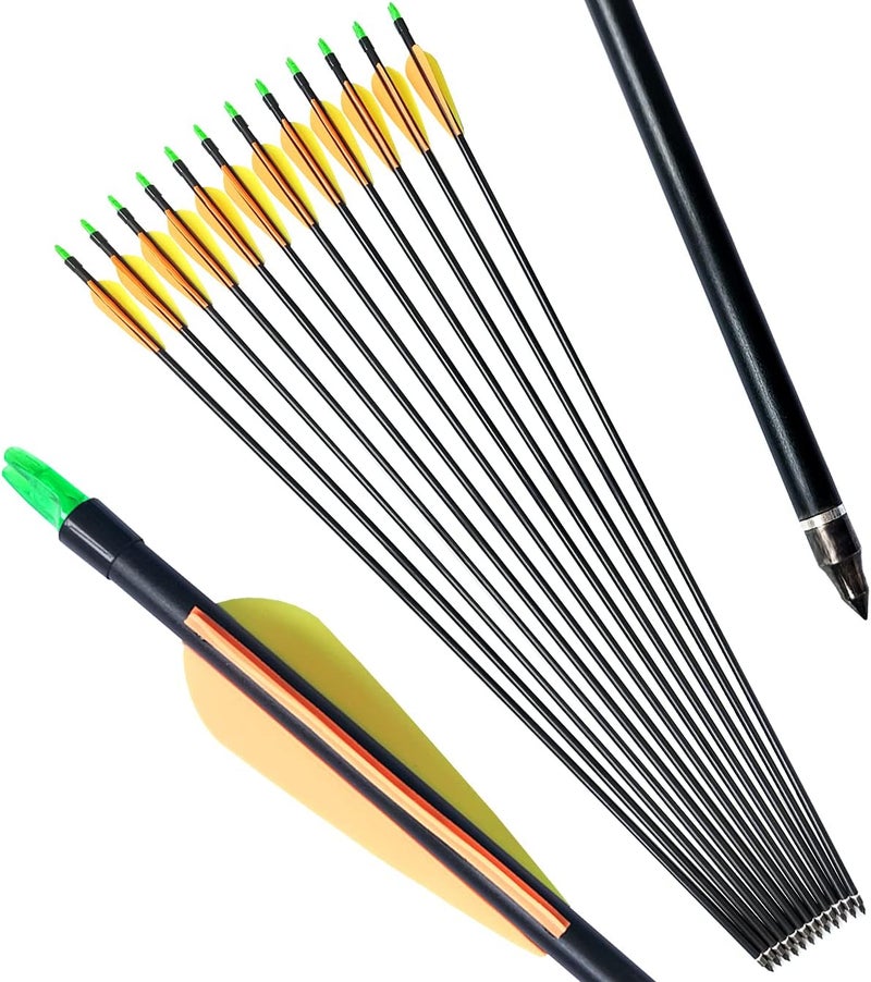 PANDARUS Archery 32inch/30inch 8mm Fiberglass Hunting Practice Arrows with Replaceable Arrowhead Spine 500 for Recure and Compound Bow Target (Pack of 12) - Image 3