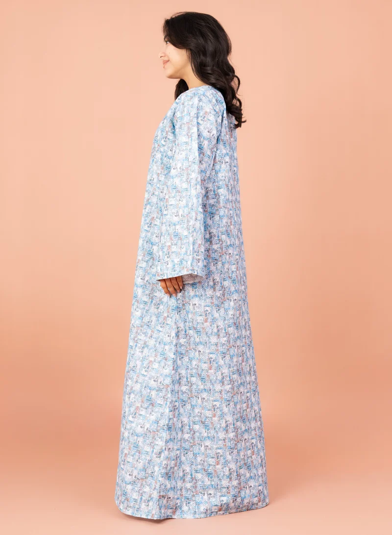 IKKXA Modern Embroidery Jalabiya IN040 Blue