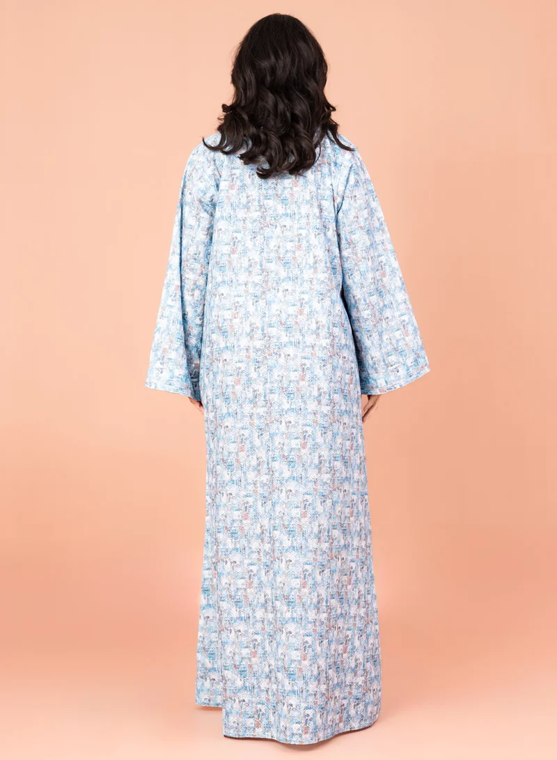 IKKXA Modern Embroidery Jalabiya IN040 Blue