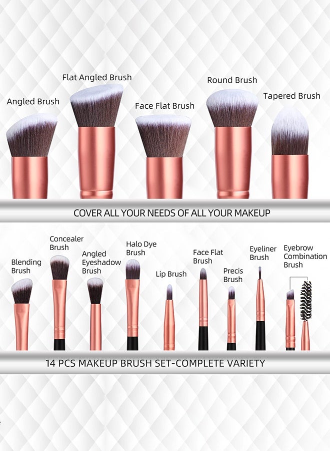 MHONGWEI Makeup Brush Set 14 Pcs Professional Makeup Tools Foundation Eyeshadow Lip Brushes Portable - Image 3