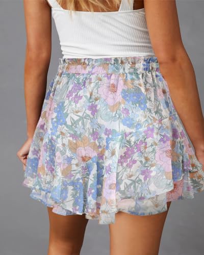 Aoudery Flowy Shorts for Women Casual Boho Floral Skorts Ruffle Mini Skirts Running Tennis Butterfly Chiffon Shorts - Floral Pink S - Image 2