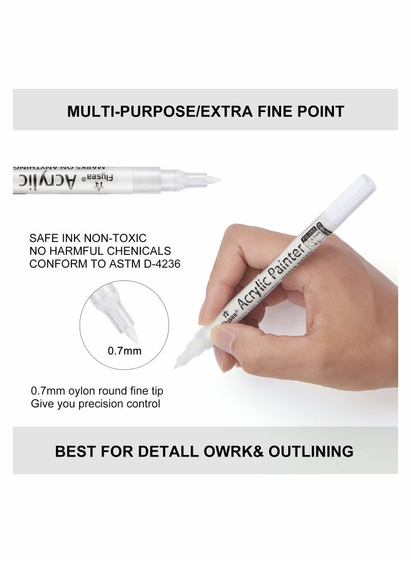 Generic - Paint Pens White Marker 6 Pack, 0.7mm Acrylic White Permanent Marker, White Paint Pens for Rock Painting Stone Ceramic Glass Wood Plastic Glass Metal Canvas Water-based Extra Fine Point - Image 1