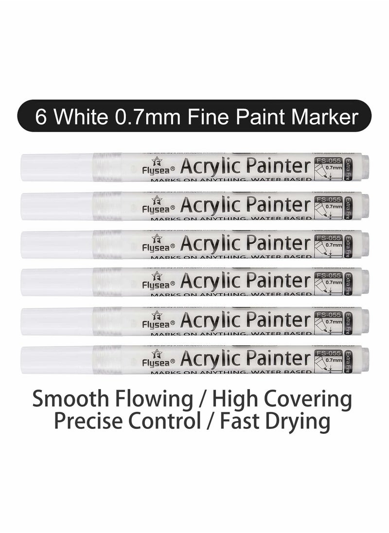Generic - Paint Pens White Marker 6 Pack, 0.7mm Acrylic White Permanent Marker, White Paint Pens for Rock Painting Stone Ceramic Glass Wood Plastic Glass Metal Canvas Water-based Extra Fine Point - Image 1