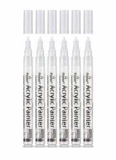 Paint Pens White Marker 6 Pack, 0.7mm Acrylic White Permanent Marker, White Paint Pens for Rock Painting Stone Ceramic Glass Wood Plastic Glass Metal Canvas Water-based Extra Fine Point