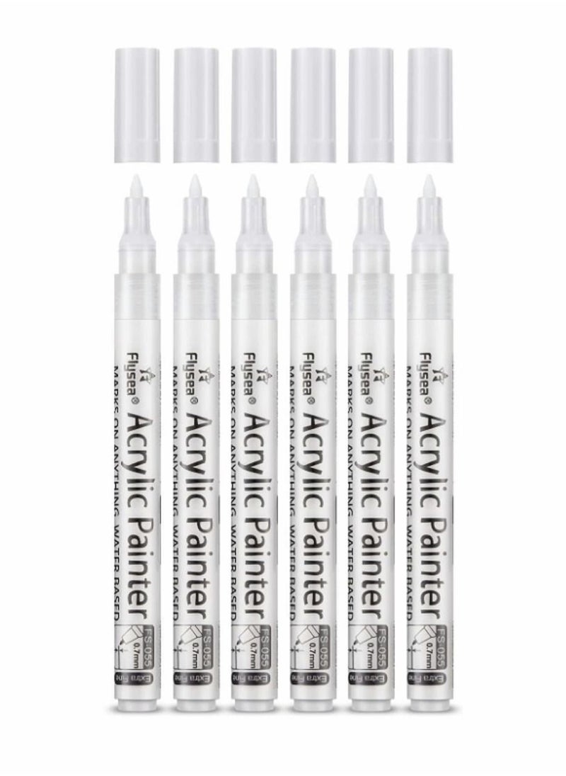 Generic - Paint Pens White Marker 6 Pack, 0.7mm Acrylic White Permanent Marker, White Paint Pens for Rock Painting Stone Ceramic Glass Wood Plastic Glass Metal Canvas Water-based Extra Fine Point - Image 1