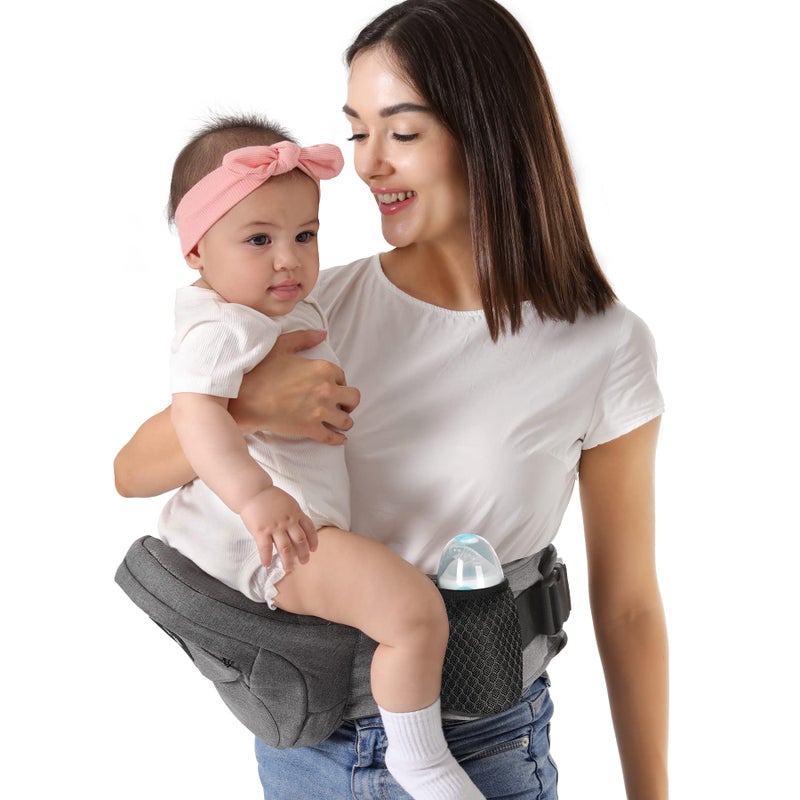 HKAI Baby Hip Carrier, Mom’s Choice Award Winner, Baby Carrier with Adjustable Waistband & Breathable Mesh, Ergonomic Carrier with Non-Slip Hip Seat Surface for Newborns & Toddlers, (Grey) - Image 1