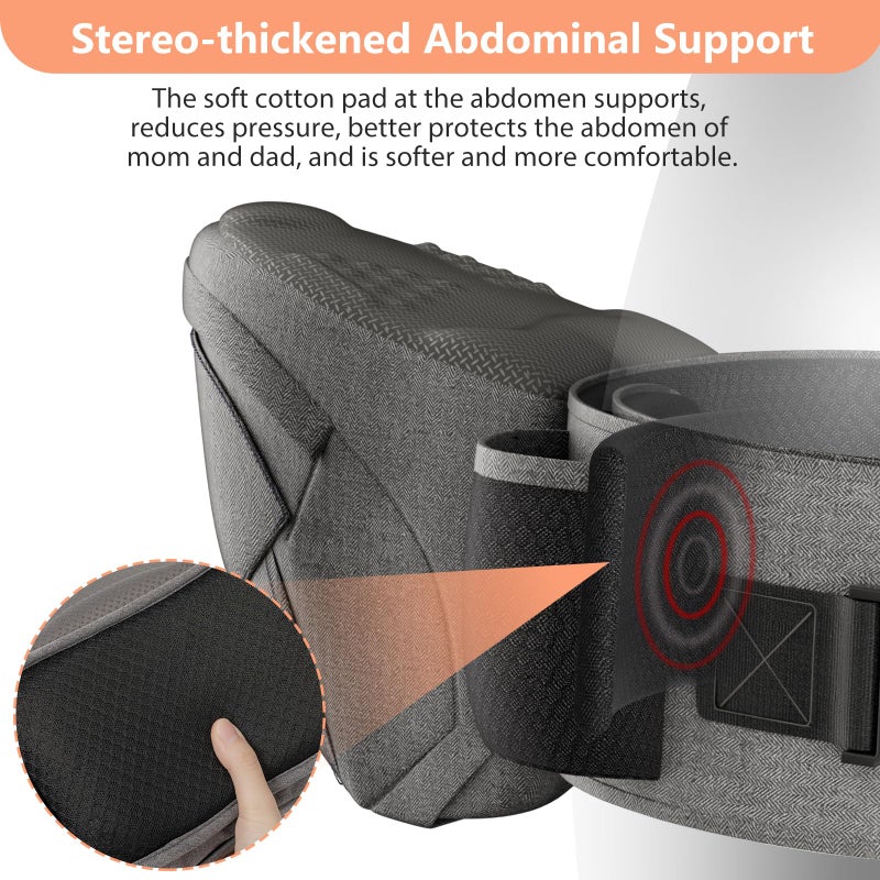 HKAI Baby Hip Carrier, Mom’s Choice Award Winner, Baby Carrier with Adjustable Waistband & Breathable Mesh, Ergonomic Carrier with Non-Slip Hip Seat Surface for Newborns & Toddlers, (Grey) - Image 5