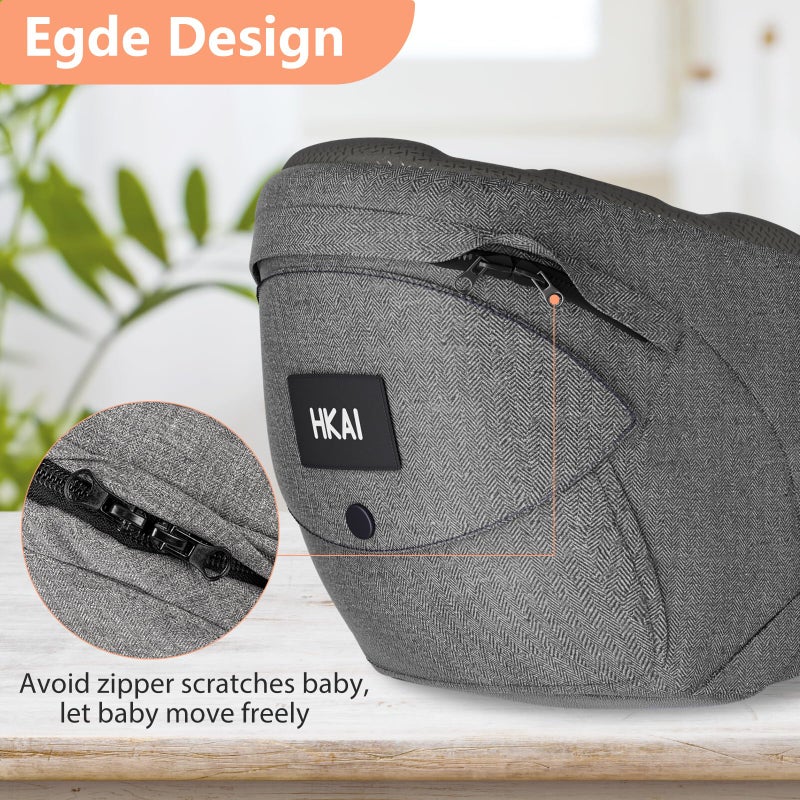 HKAI Baby Hip Carrier, Mom’s Choice Award Winner, Baby Carrier with Adjustable Waistband & Breathable Mesh, Ergonomic Carrier with Non-Slip Hip Seat Surface for Newborns & Toddlers, (Grey) - Image 3