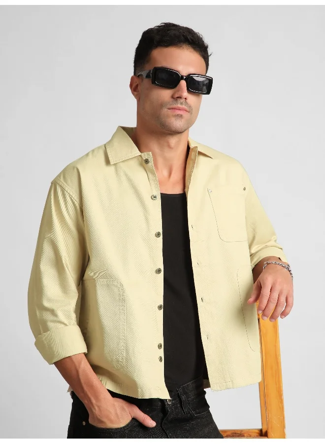 Beyoung Beige Solid Multipocket Shacket