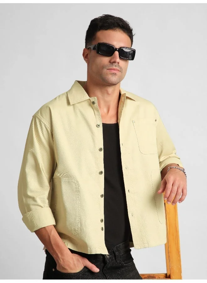 Beyoung Beige Solid Multipocket Shacket