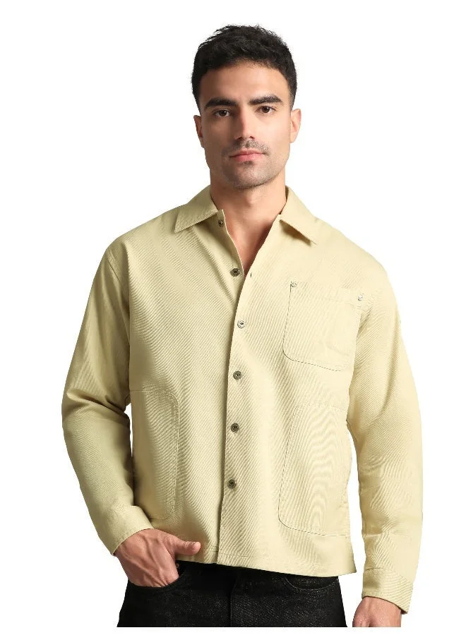 Beyoung Beige Solid Multipocket Shacket