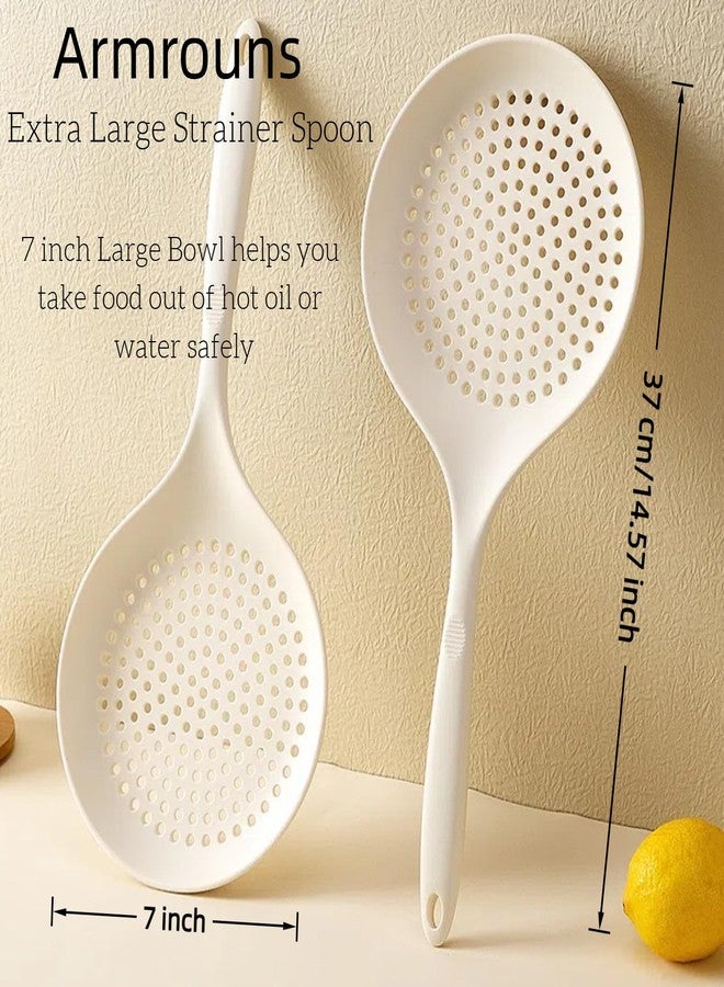 Armrouns Extra Large Skimmer Slotted Spoon, 14.5 inch Silicone Strainer Skimmer Ladle Spoon Spider for Cooking and Frying, Pasta Strainer Spoon Frying Kitchen Cooking Colander - Image 3
