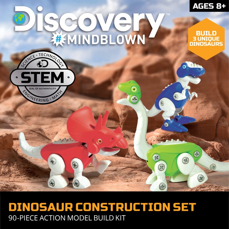 Discoveryâ„¢ Dinosaur Construction Set, 90-Piece Action Model Build Kit, Kid-Safe Electronic Tools & Screws, Create T-Rex Triceratops, Prehistoric Monster Learning STEM Toy for Paleontologists - Image 2