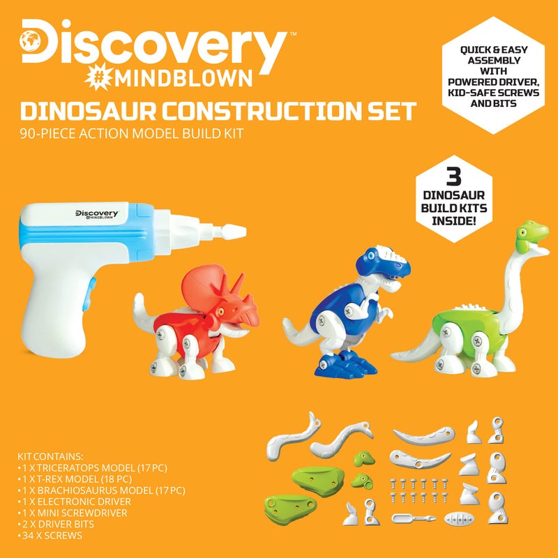 Discoveryâ„¢ Dinosaur Construction Set, 90-Piece Action Model Build Kit, Kid-Safe Electronic Tools & Screws, Create T-Rex Triceratops, Prehistoric Monster Learning STEM Toy for Paleontologists - Image 4
