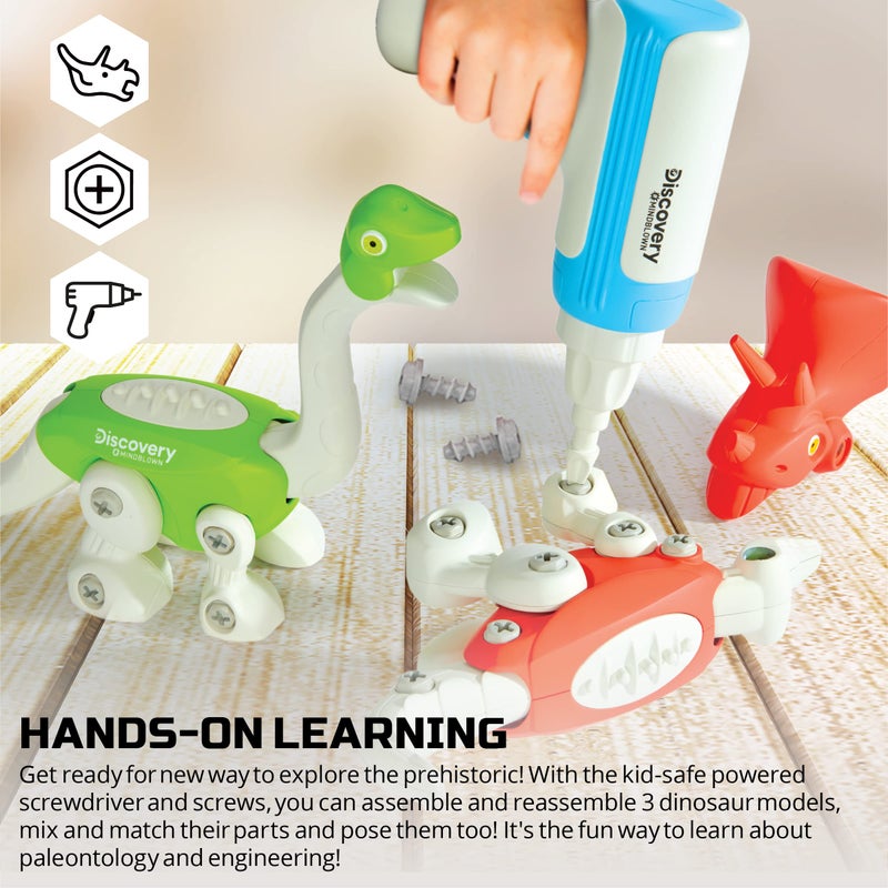 Discoveryâ„¢ Dinosaur Construction Set, 90-Piece Action Model Build Kit, Kid-Safe Electronic Tools & Screws, Create T-Rex Triceratops, Prehistoric Monster Learning STEM Toy for Paleontologists - Image 3